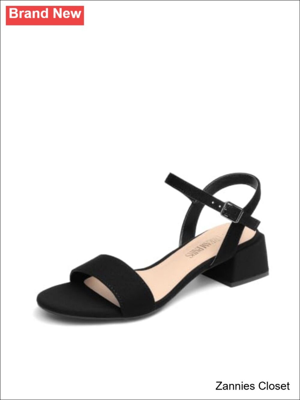 ✨ Chunky Low Block Heel Dress Sandals Faux Sheepskin PU Round Toe Ankle Strap